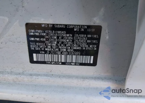 2021 Subaru Crosstrek Limited z USA, uszkodzony, nr VIN JF2GTHMC4MH306989